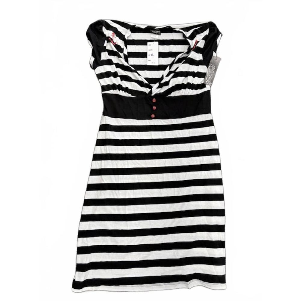 NWT New Vintage Rock Steady Clothing Black White Stripe Dress OC Large